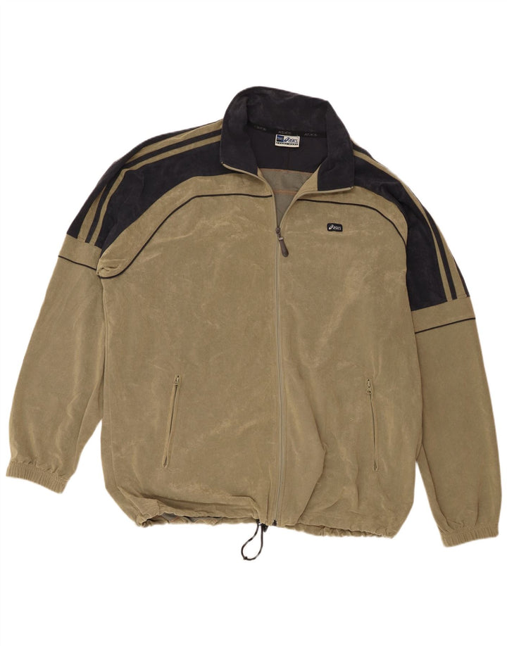Asics Mens Tracksuit Top Jacket 3XL Khaki Colourblock Polyester