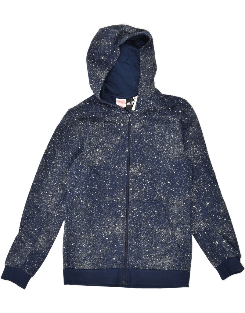 ADIDAS Boys Graphic Zip Hoodie Sweater 15-16 Years Navy Blue Spotted Vintage Adidas and Second-Hand Adidas from Messina Hembry 