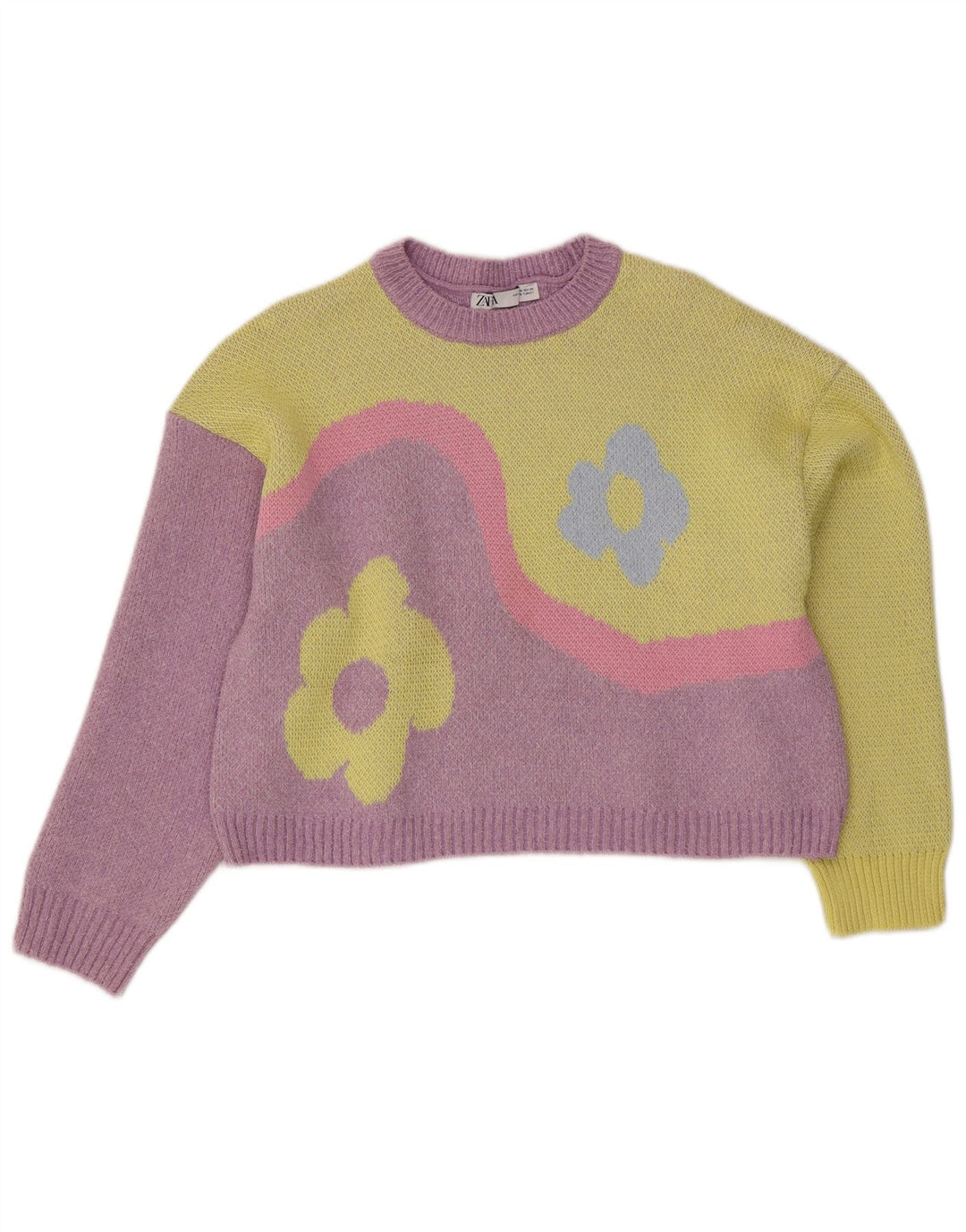 Zara Womens Graphic Crew Neck Jumper Sweater UK 12 Medium Purple