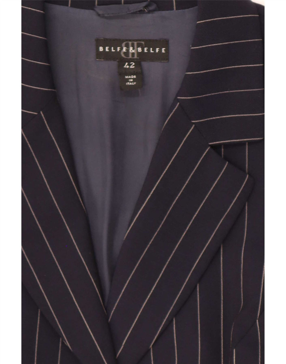 Belfe & Womens 3 Button Blazer Jacket IT 42 Medium Navy Blue Pinstripe Wool