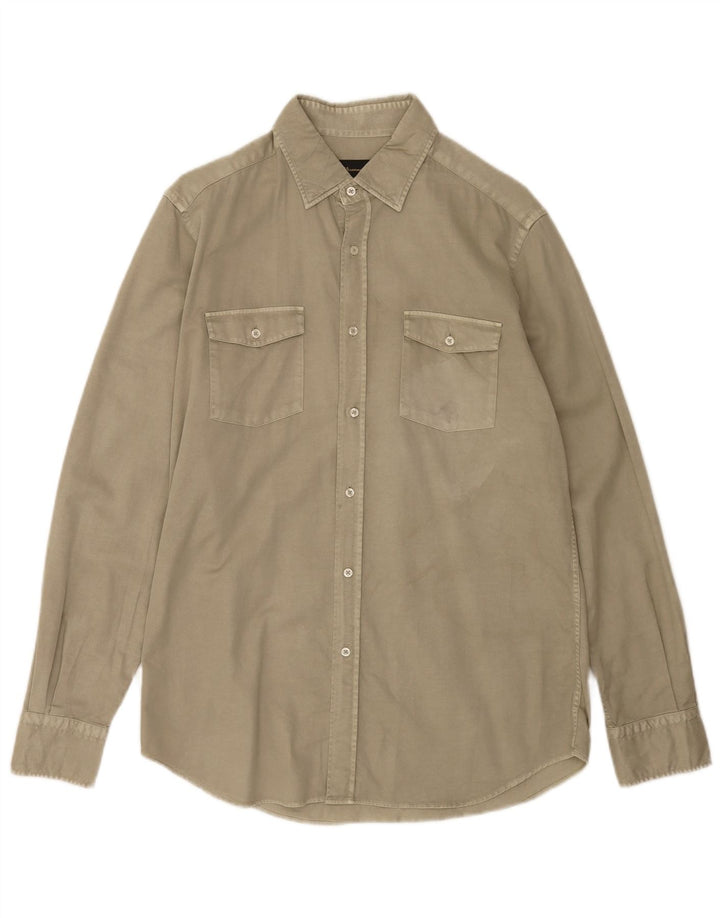 Massimo Dutti Mens Shirt Medium Khaki Cotton