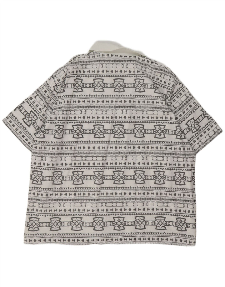 JOHN F GEE Mens Short Sleeve Pullover Shirt 2XL White Geometric Cotton