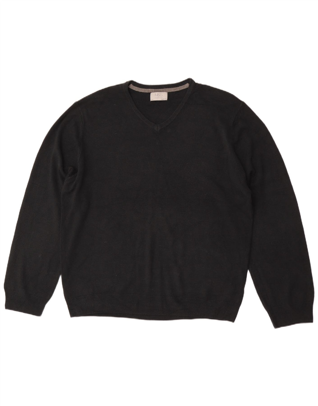 Marks & Spencer Mens Regular Fit V-Neck Jumper Sweater 2XL Black Acrylic