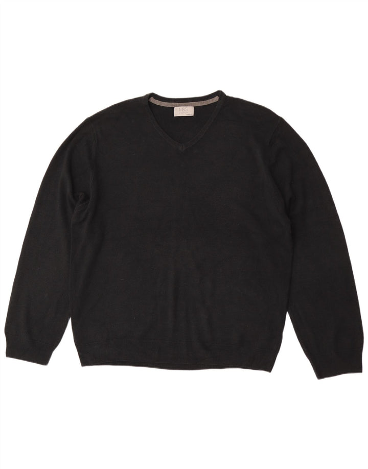 Marks & Spencer Mens Regular Fit V-Neck Jumper Sweater 2XL Black Acrylic