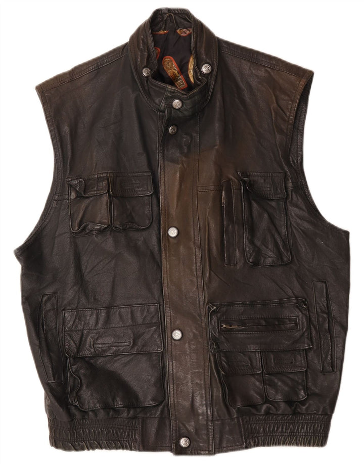 Vintage Mens Leather Gilet IT 52 XL Black Leather
