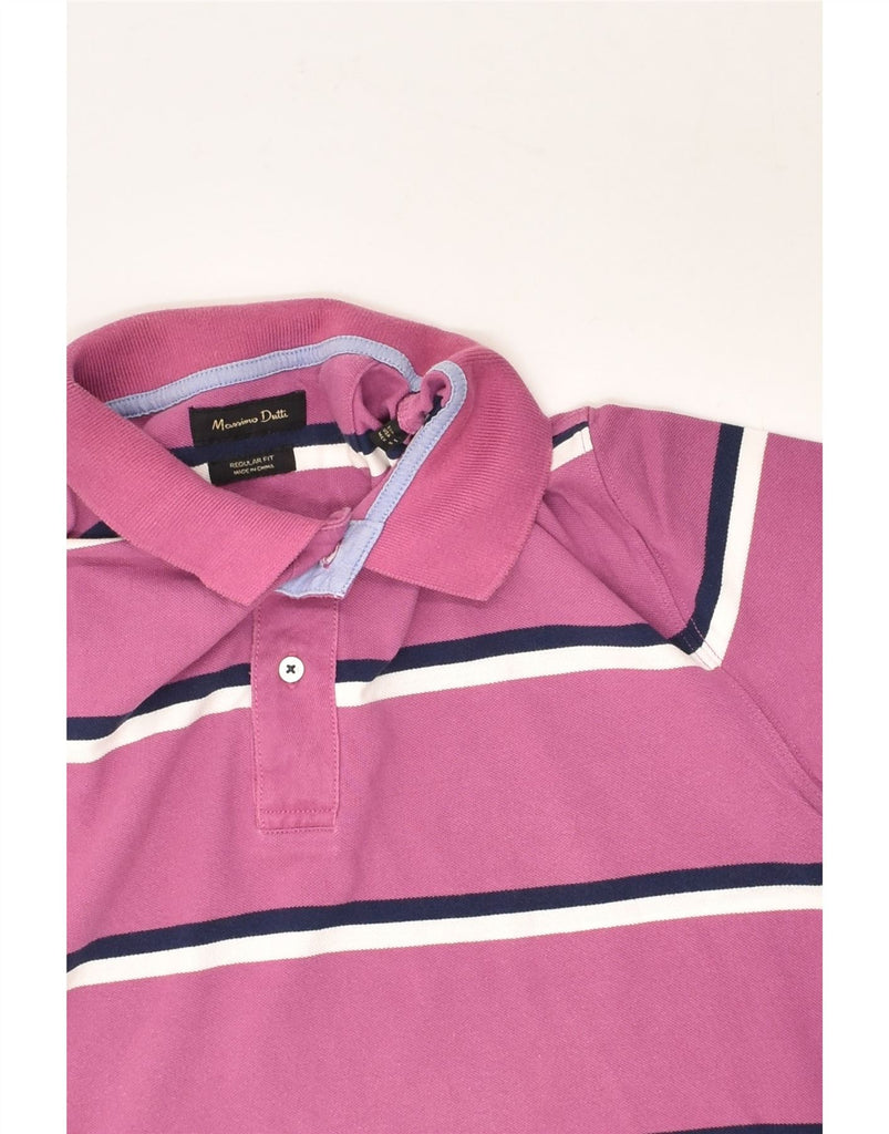 MASSIMO DUTTI Mens Regular Fit Polo Shirt Medium Pink Striped Cotton | Vintage Massimo Dutti | Thrift | Second-Hand Massimo Dutti | Used Clothing | Messina Hembry 