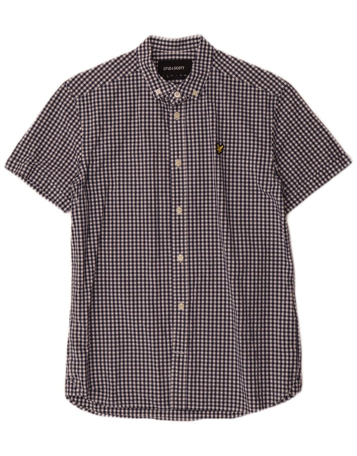 Lyle & Scott Mens Short Sleeve Shirt Small Blue Gingham Cotton Classic