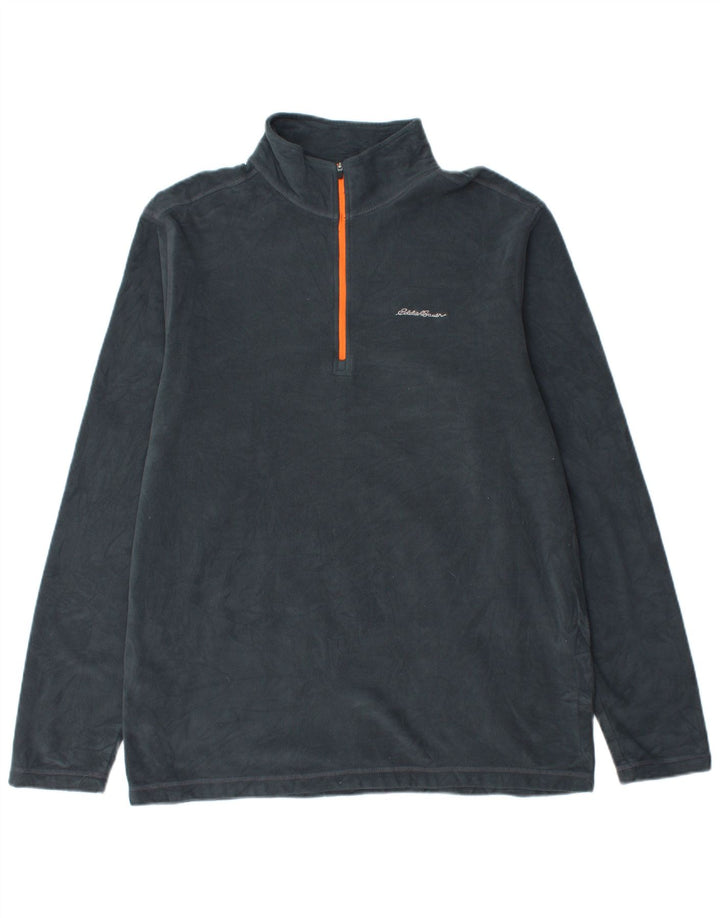 Eddie Bauer Mens Zip Neck Fleece Jumper Large Navy Blue Polyester