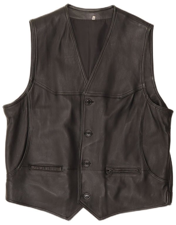 Vintage Mens Leather Waistcoat IT 56 3XL Black