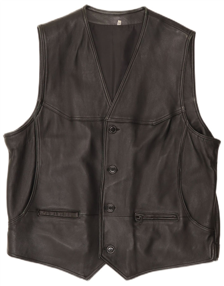 Vintage Mens Leather Waistcoat IT 56 3XL Black