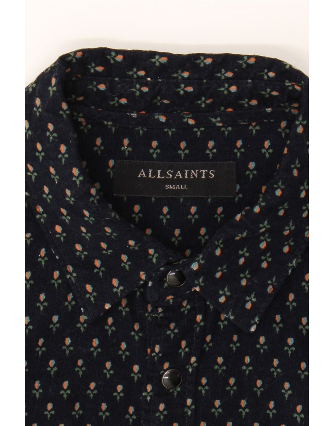 ALL SAINTS Mens Shirt Small Navy Blue Floral Cotton Vintage All Saints and Second-Hand All Saints from Messina Hembry 