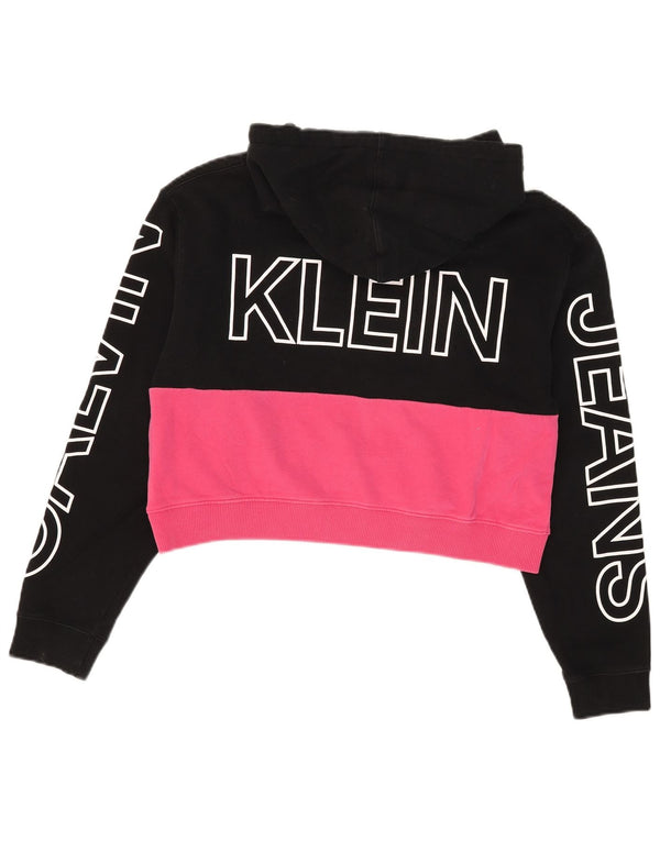 Calvin Klein Jeans Womens Oversized Crop Hoodie Jumper UK 10 Small Black