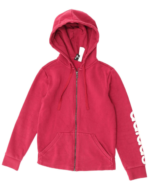 Adidas Womens Graphic Zip Hoodie Sweater UK 8/10 Small Pink Cotton
