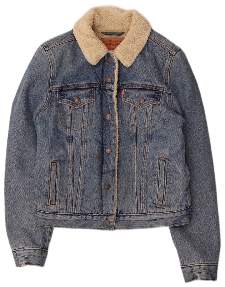 LEVI'S Womens Denim Sherpa Jacket UK 6 XS Blue Cotton