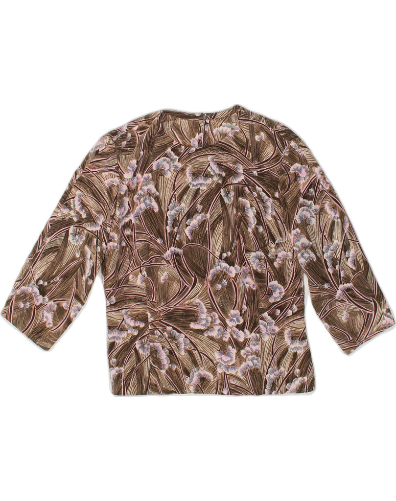 VINTAGE Womens Long Sleeve Blouse Top UK 12 Medium Brown Floral Viscose | Vintage Vintage | Thrift | Second-Hand Vintage | Used Clothing | Messina Hembry 