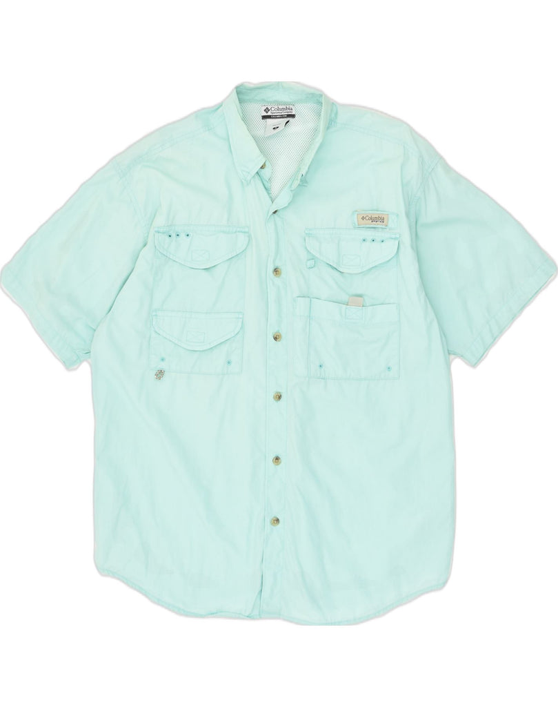 COLUMBIA Mens Short Sleeve Shirt Small Turquoise Cotton | Vintage Columbia | Thrift | Second-Hand Columbia | Used Clothing | Messina Hembry 