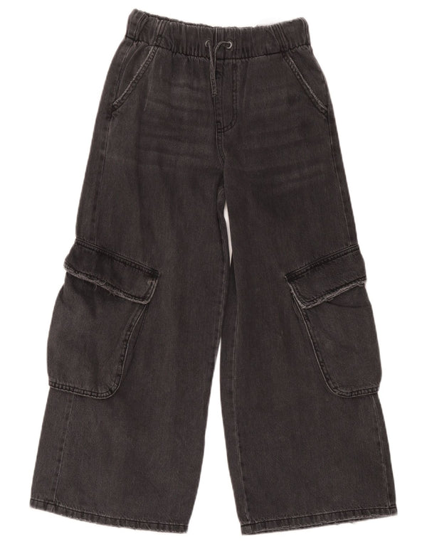 Zara Girls Cargo Wide Leg Jeans 9-10 Years W24 L22 Black