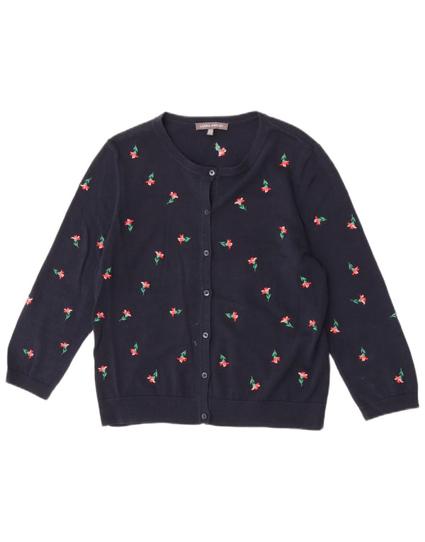 Laura Ashley Womens Cardigan Sweater UK 12 Medium Navy Blue Floral
