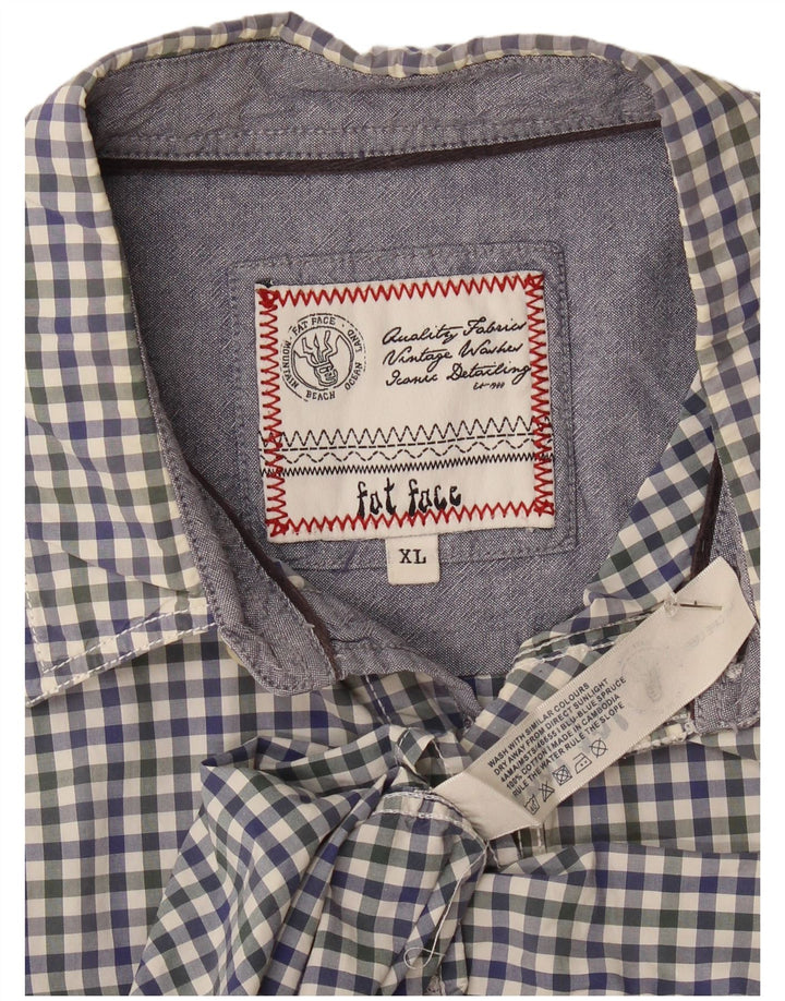 Fat Face Mens Shirt XL Navy Blue Gingham Cotton