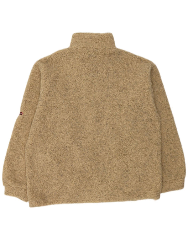 Vintage Mens Zip Neck Fleece Jumper XL Beige Polyacrylic