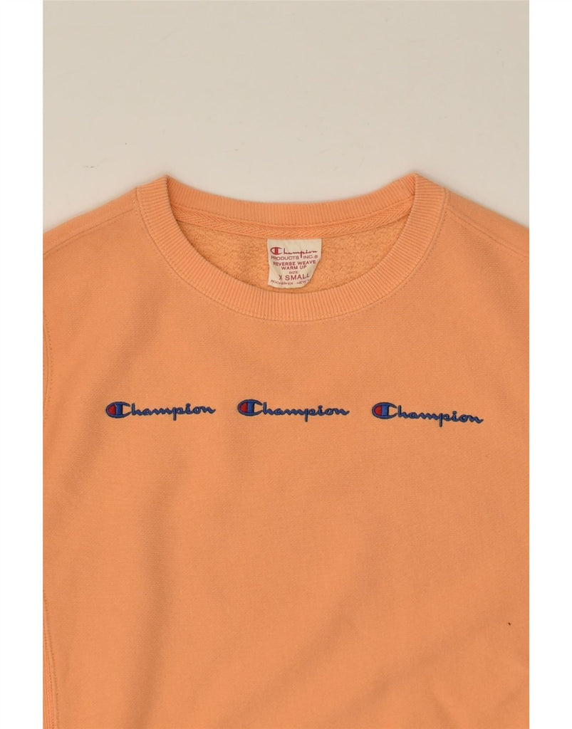 CHAMPION Womens Reverse Weave Graphic Sweatshirt Jumper UK 6 XS Orange | Vintage Champion | Thrift | Second-Hand Champion | Used Clothing | Messina Hembry 