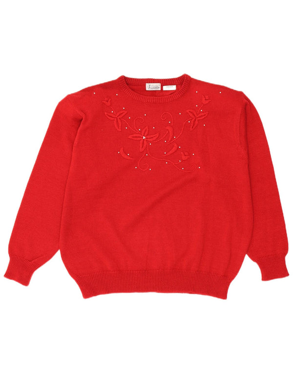 Julietta Womens Crew Neck Jumper Sweater UK 24 4XL Red Floral Polyacrylic