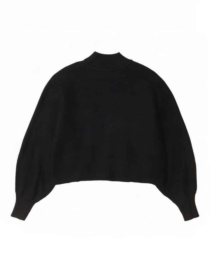 Zara Womens Crop Turtle Neck Jumper Sweater UK 12 Medium Black Striped