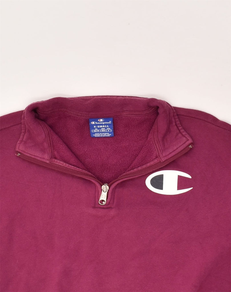 CHAMPION Womens Loose Fit Zip Neck Sweatshirt Jumper UK 4 XS Burgundy | Vintage Champion | Thrift | Second-Hand Champion | Used Clothing | Messina Hembry 