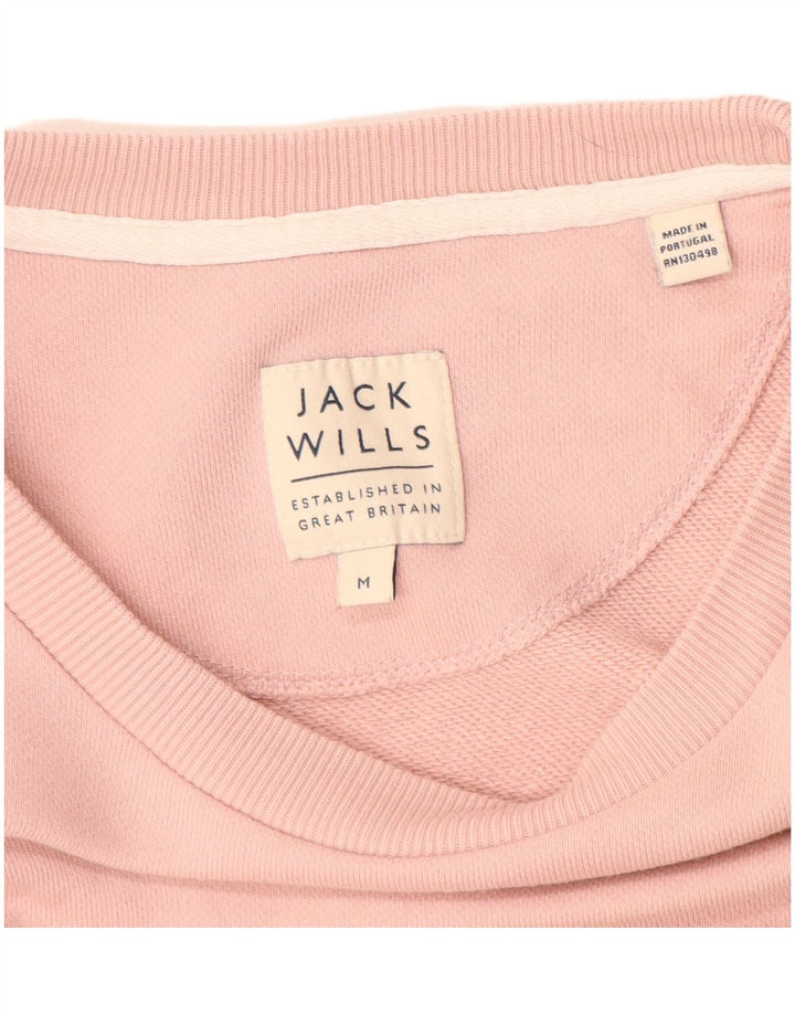 JACK WILLS Mens Graphic Sweatshirt Jumper Medium Pink Cotton