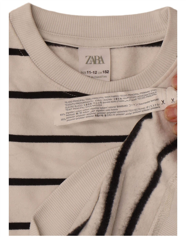 Zara Boys Sweatshirt Jumper 11-12 Years White Striped Cotton