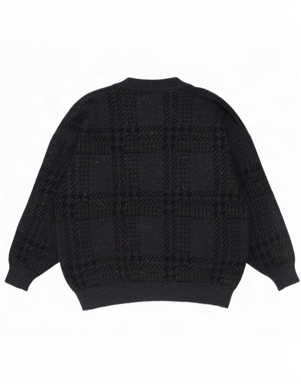 Jac Mens Cardigan Sweater IT 50 Medium Black Houndstooth Polyacrylic