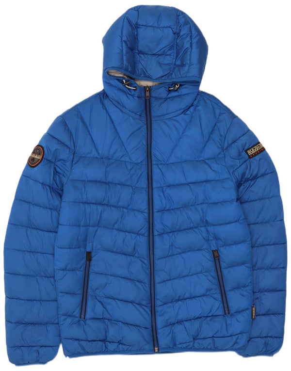 Napapijri Mens Geographic Hooded Padded Jacket UK 40 Large Blue Polyamide