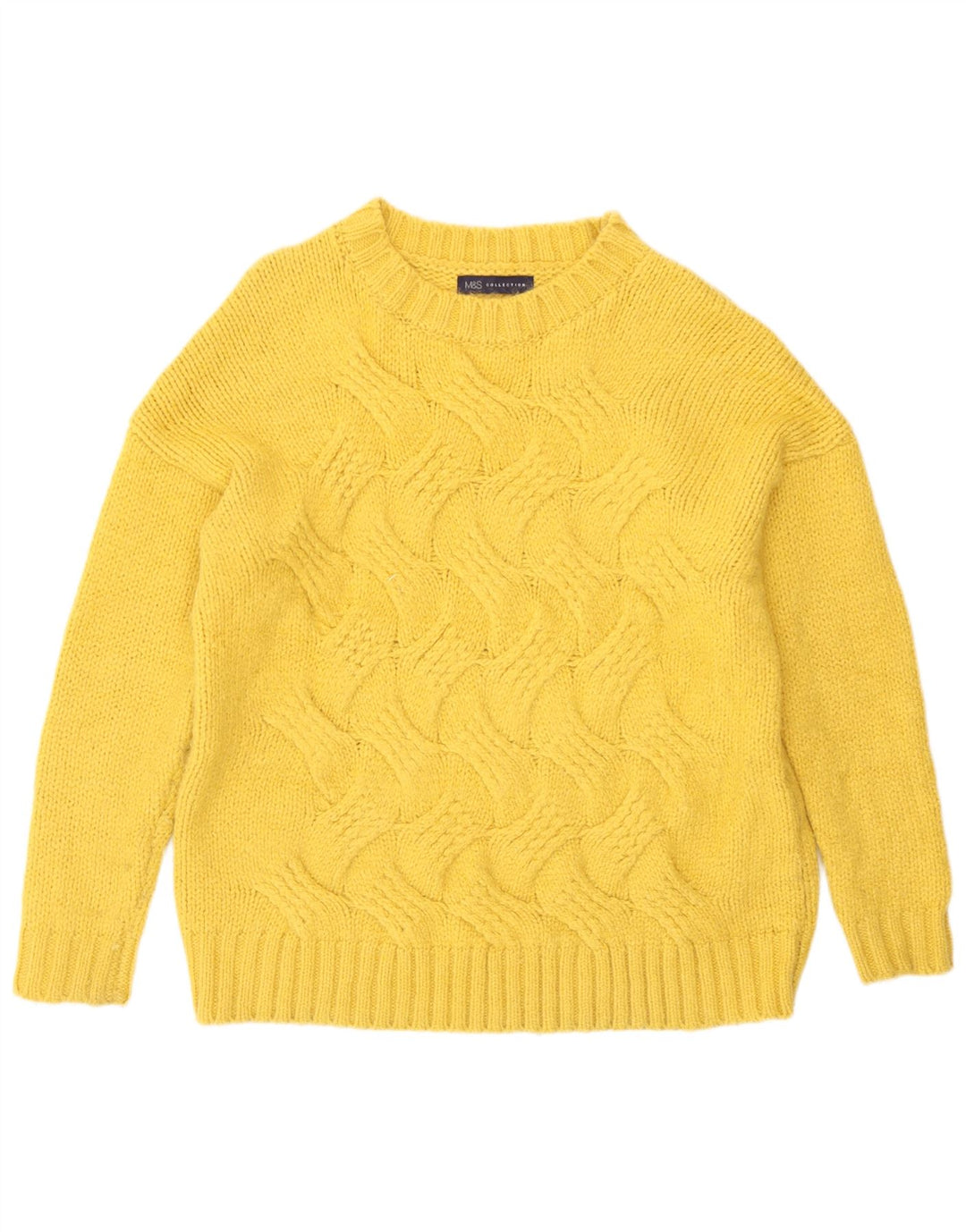 Marks & Spencer Womens Crew Neck Jumper Sweater UK 14 Medium Yellow Acrylic