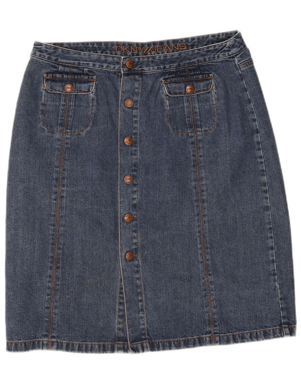 Dkny Womens High Waist Denim Skirt US 10 Large W30 Blue Cotton