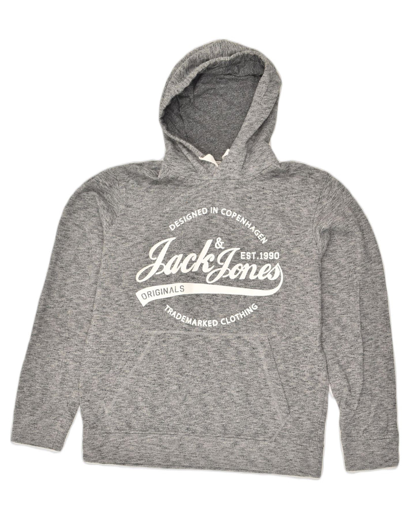 JACK & JONES Mens Graphic Hoodie Jumper Large Grey Polyester | Vintage Jack & Jones | Thrift | Second-Hand Jack & Jones | Used Clothing | Messina Hembry 