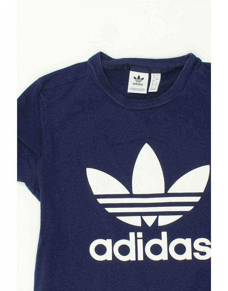 ADIDAS Womens Graphic T-Shirt Top UK 12 Medium  Navy Blue Cotton | Vintage Adidas | Thrift | Second-Hand Adidas | Used Clothing | Messina Hembry 