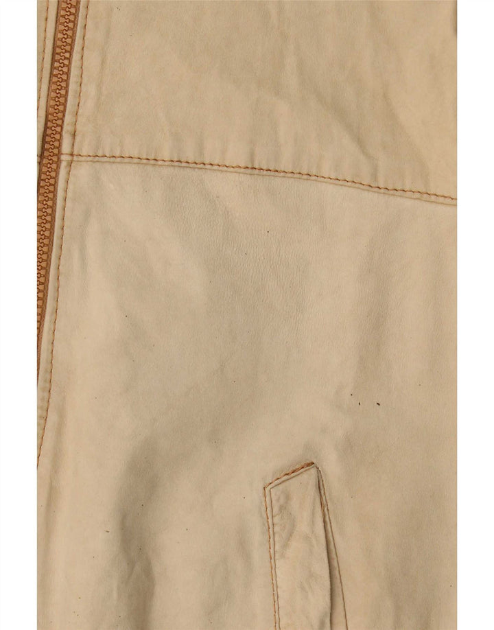 Vintage Womens Bomber Leather Jacket UK 14 Medium Beige