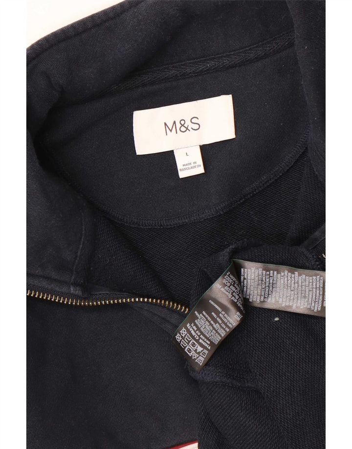Marks & Spencer Mens Zip Neck Sweatshirt Jumper Large Navy Blue Colourblock
