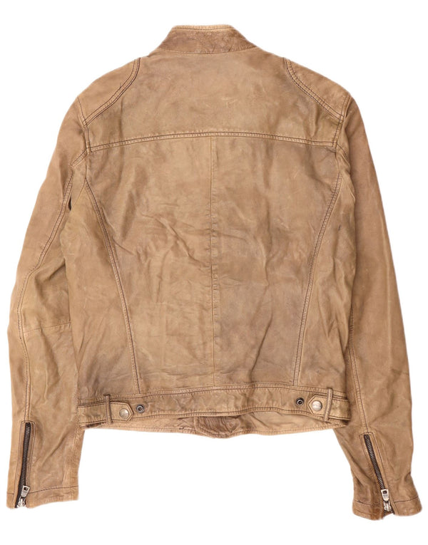 Gas Mens Leather Biker Jacket UK 36 Small Brown Leather