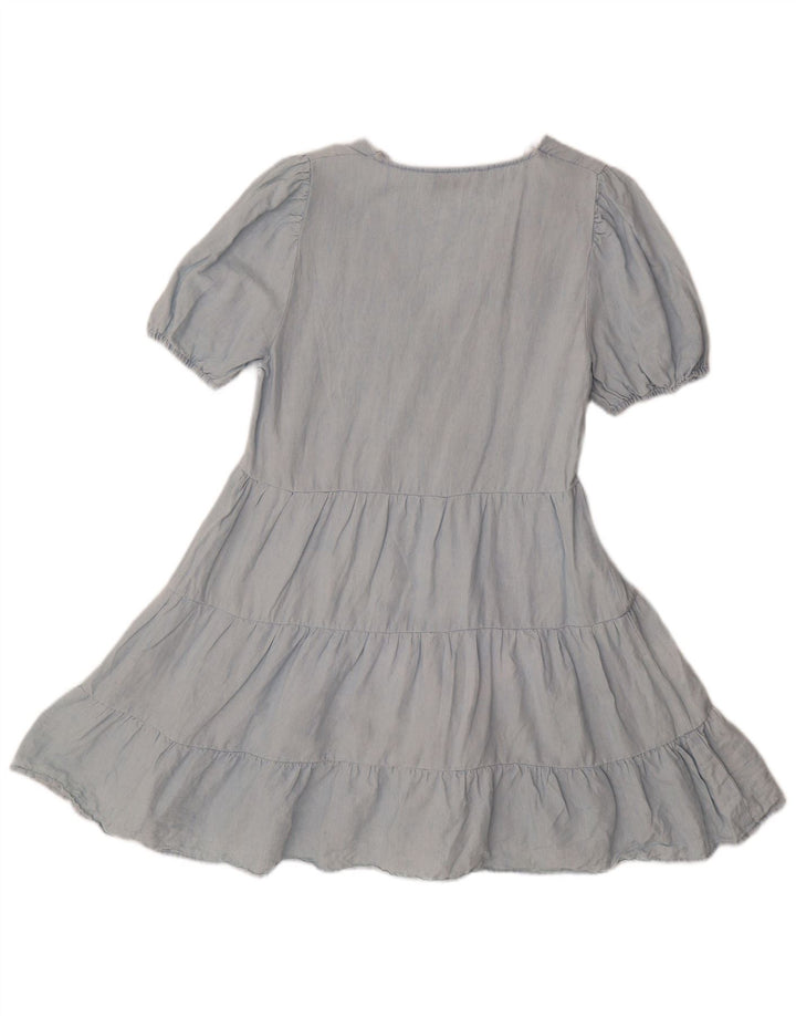 Zara Womens Tiered Dress UK 10 Small Blue Cotton