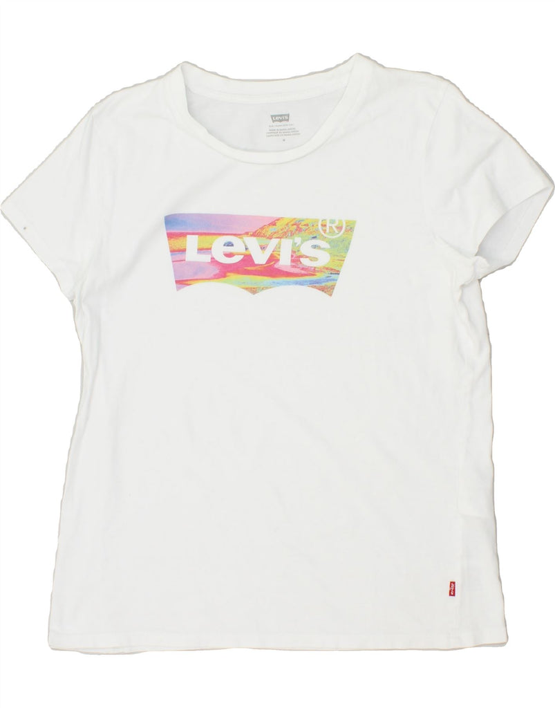 LEVI'S Womens Graphic T-Shirt Top UK 14 Medium White Cotton | Vintage Levi's | Thrift | Second-Hand Levi's | Used Clothing | Messina Hembry 