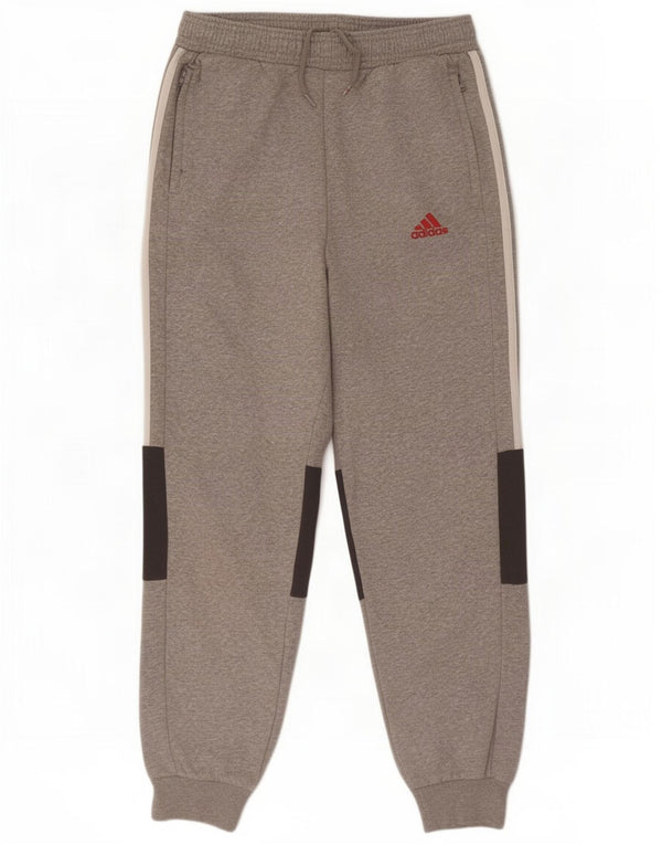 Adidas Boys Tracksuit Trousers Joggers 13-14 Years Grey Colourblock Cotton