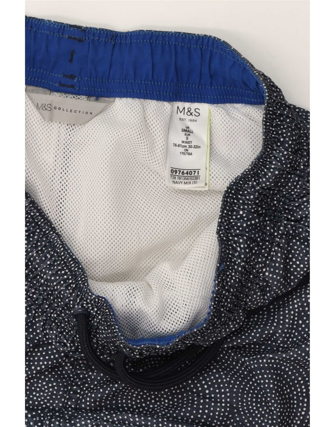 Marks & Spencer Mens Swimming Shorts Small Navy Blue Geometric Polyester