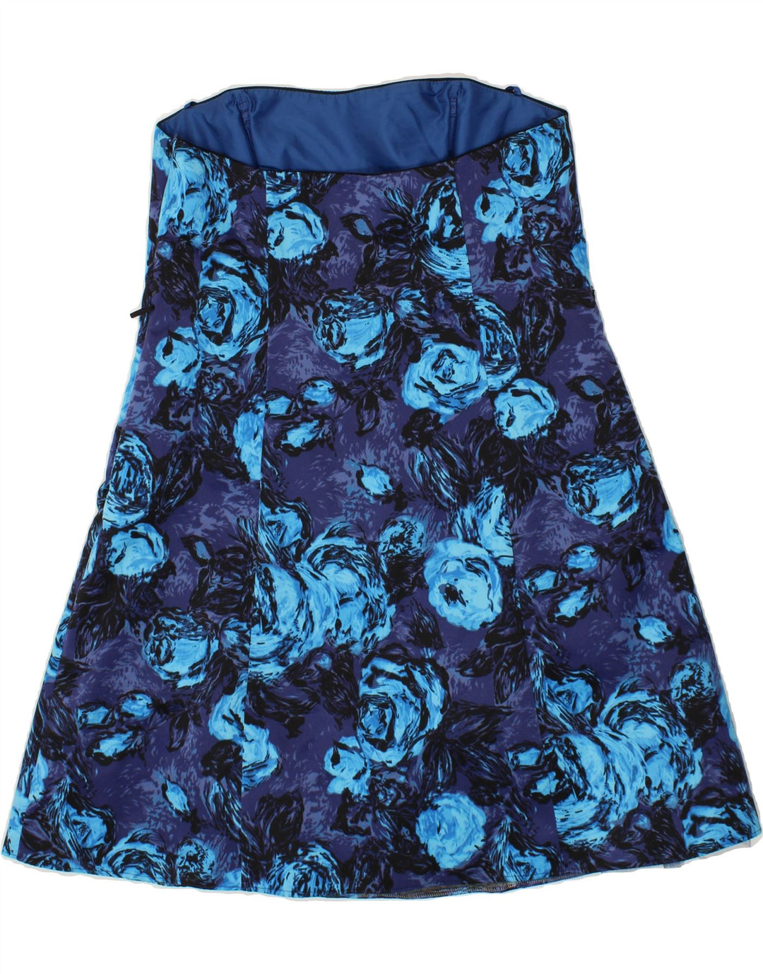 DEBUT Womens Strapless Dress UK 16 Large Blue Floral Polyester Vintage Debut and Second-Hand Debut from Messina Hembry 