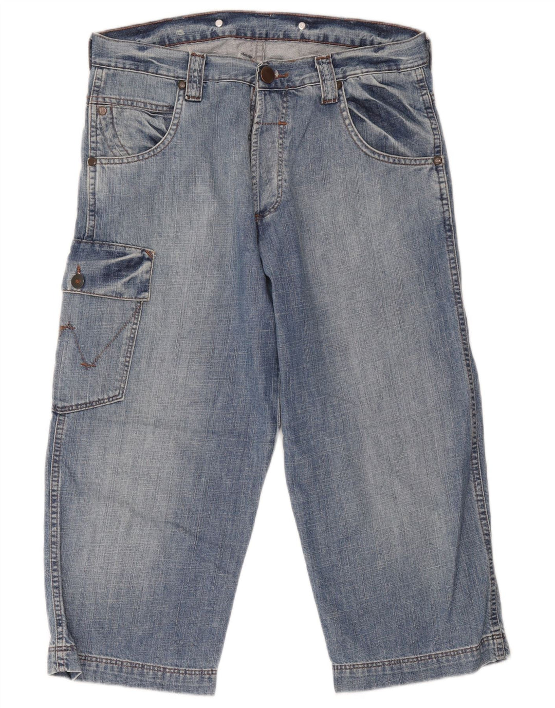 Wrangler Mens Denim Cargo Shorts W30 Medium Blue Cotton