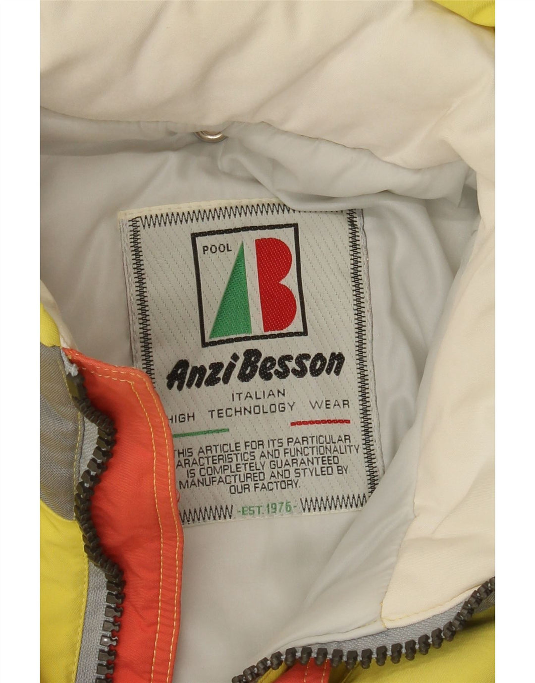 Anzi Besson Mens Graphic Hooded Ski Jacket UK 38 Medium Yellow Colourblock
