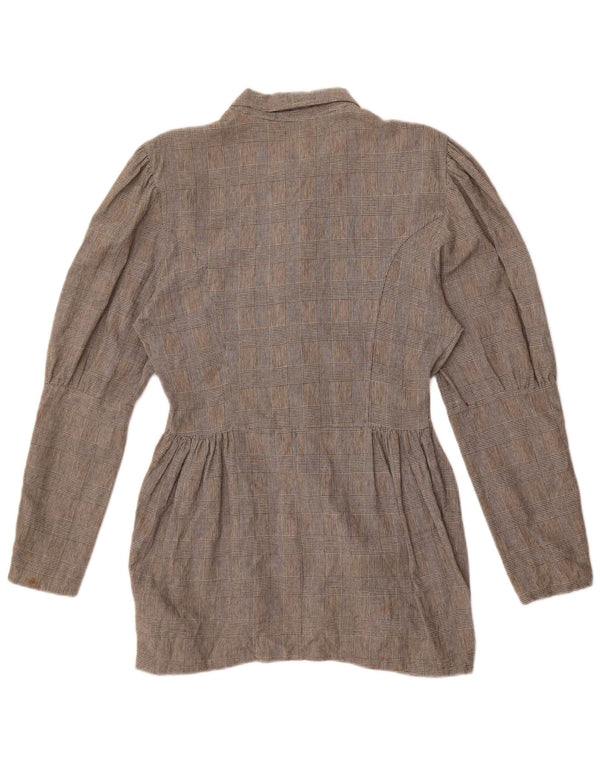 Benetton Womens Shirt Blouse IT 46 Large Grey Check Cotton