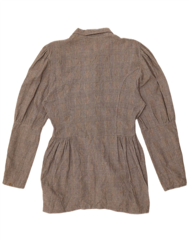Benetton Womens Shirt Blouse IT 46 Large Grey Check Cotton