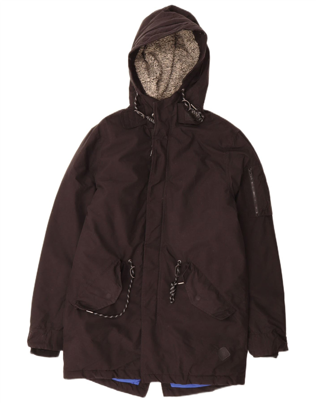Jack & Jones Mens Hooded Parka Jacket UK 34 XS Black Polyester