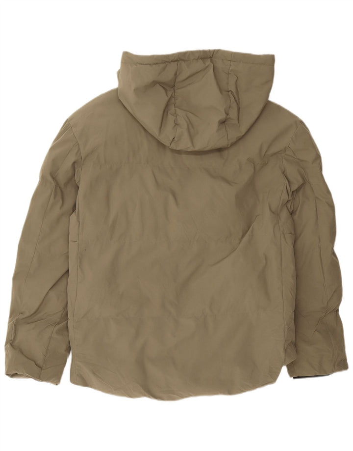 Zara Mens Hooded Padded Jacket UK 38 Medium Khaki Polyester